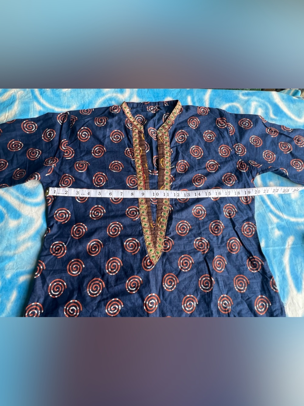 Navy Blue Kurta with Gold Trim - Picture 5 of 7